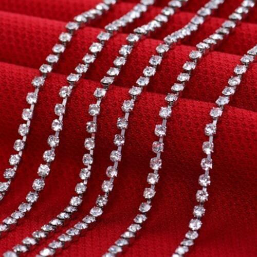 SS6-16 1M Rhinestone Cup Chain Silver Based Claw Crystal Sew on Cup Chain For Clothing Dress Ornament Accessories