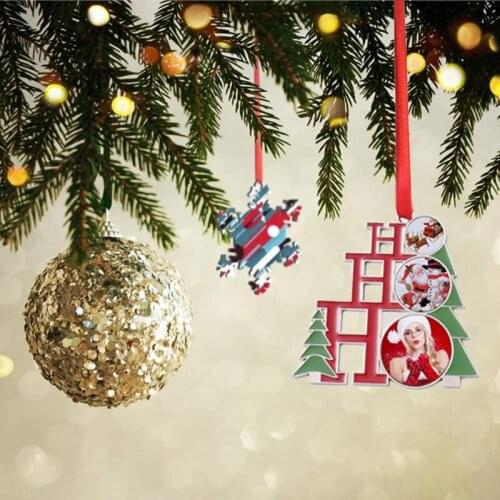 Sublimation Blank Pendant Heat Transfer Christmas Tree Hanging Ornament with Red Hanging Rope for Holiday Gifts DIY Crafts Deco