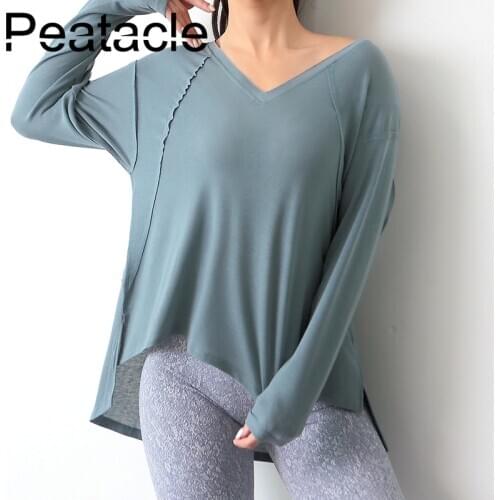 Peatacle Loose T-shirt Quick Dry Breathable Yoga Running Fitness Clothes Solid Sports Top Women V-neck