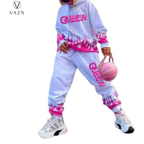 VAZN 2021 Autumn Hoodies Set High-end Young Tracksuits Full Sleeve High Waist Braid Top Long Pants Slim Women 2 Piece Set