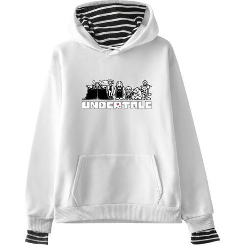 Undertale Sans Hoodies Men Fake Two Piece Pullovers Autumn Warm Hoodies Women Fashion Stripe Sweatshirt Loose Harajuku Hoodies