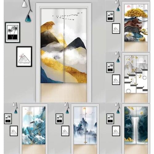 Chinese Landscape Cloth Curtain Living Room Half Panel Curtain Doorway Hanging Curtain Blackout Curtain Home Decoration