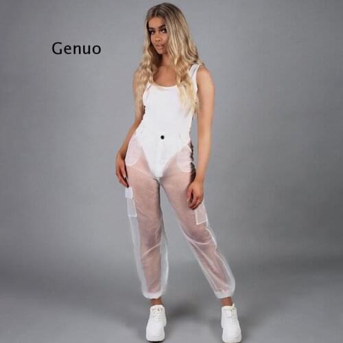 Women Transparent Pants Sexy Mesh Sheer See Through Long Pants Casual Loose Wide Leg Trousers for Daily Life Nightclub Party