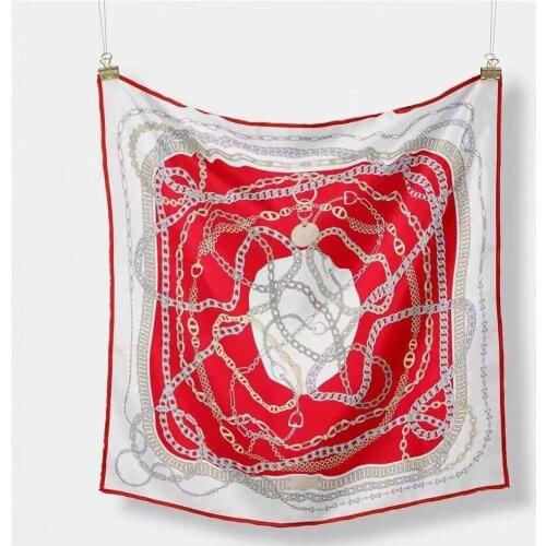 53X53CM Twill Silk Scarves For Women Fashion Chains Pattern Headband Ladies Small Square Scarves Neck Hair Jewlery Accessories