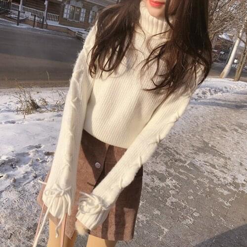 High neck sweater womens 2021 autumn new Korean loose short sweater thickened bottoming shirt winter trend