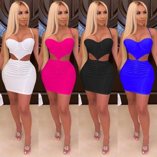 Echoine Sexy Strap Spaghetti Skinny Mini Dress Women Party Club Elegant Dresses Backless White Black Outfits