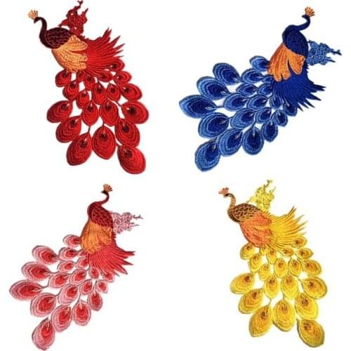 Gold Thread Colored Embroidery Patch Peacock Applique DIY Sewing Decorative Patches For Chinese-style Costume Chi-pao