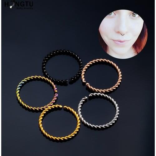 1PC Twisted Hoop Piercings Stainless Steel Cartilage Earring Septum Nose Lip Ring Daith Conch Tragus Fake Piercing Body Jewelry