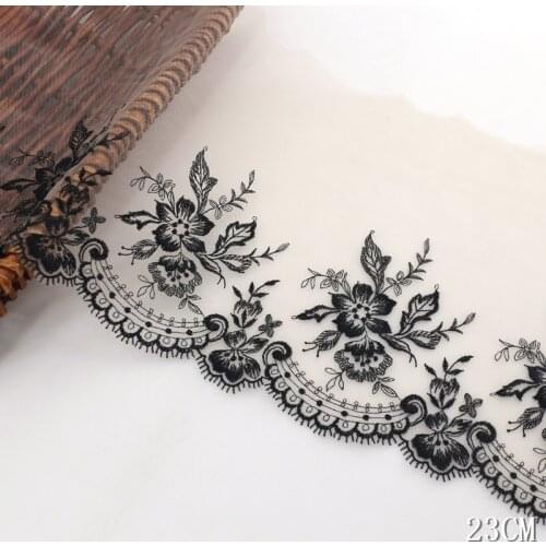1Yard Embroidered Lace Trims Black Flowers Mesh Bra Underwear Costume Decorative Eyelash Trimmings Lace Fabric DIY Craft 20cm