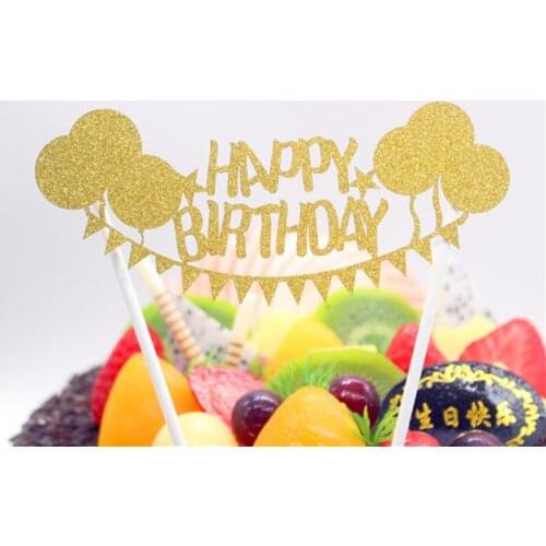 10pcs/lot Balloons Happy Birthday Cake Topper Flags Glittler PaperBoard Multi Colors For Birthday Party Cake Baking Decor