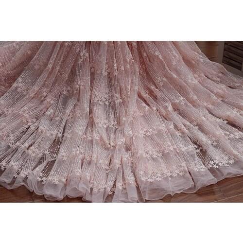 120cm 47.24" *1Y Off White Pink Floral Lace Fabric Cotton Embroidery Tulle Dress Bridal Wedding Fabric