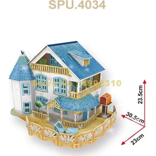 132pcs Rural Villa Dollhouse Girl Led 3d Paper Modal Puzzle Toy