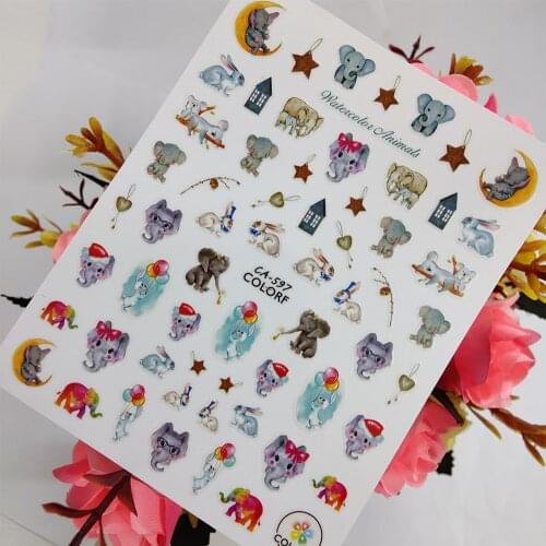 3D Nail sticker Art Watercolor Animal Elephant Nail Decoraciones Foil Peel Off Sliders Self Adhesive Design Manicure Accessories