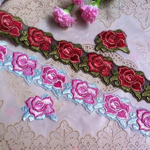 4.5cm Flower Floral Lace Fabric Sewing Trim Wedding Dress Applique Lace patch embroidery fabric clothes underwear lace cloth