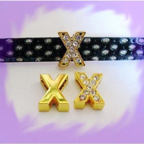 50pcs 8mm zinc alloy and full rhinestone *X* Slide letters Wear letters Fit Wristbands and Pet Collar DIY Accessories