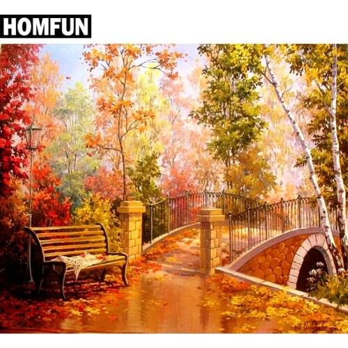 HOMFUN Full Square/Round Drill 5D DIY Diamond Painting "Autumn scenery" Embroidery Cross Stitch 5D Home Decor Gift