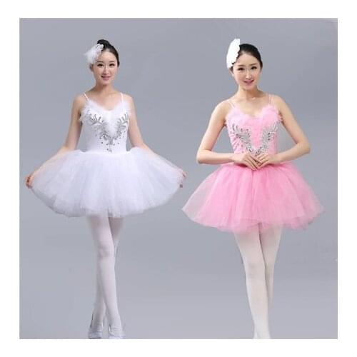 White Swan Lake Ballet Dress Adult Professional Platter Tutu Dress Sequins Women Girls Ballerina Dress Straps Ballet Costumes