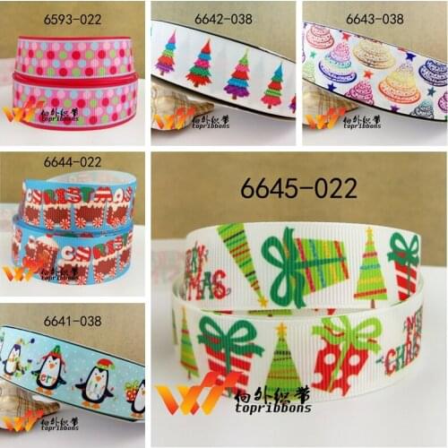 Free shipping 50 yard per size christmas ribbon printed grosgrain ribbon 6645