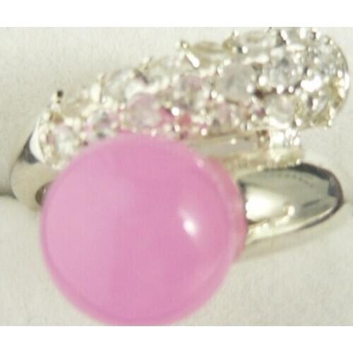 Free Shipping wholesale noble pink Natural jade plated crystal inlay fashion ring(#7.8.9)