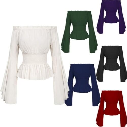 Women Girls Gothic Renaissance Victorian Chemise Shirt Medieval Retro Peasant Wench off shoulder Blouse Resist top Costume