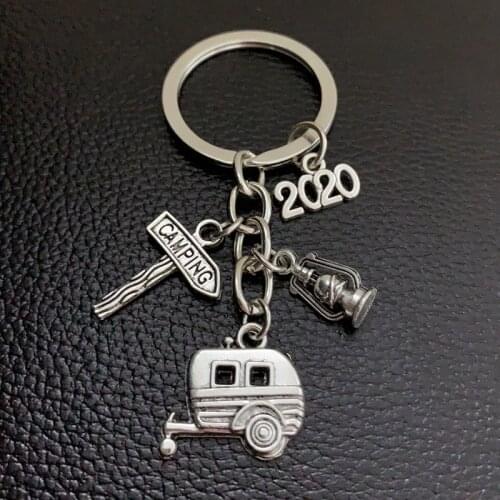 2020 2021 2022 happy camping cute station wagon camp camper key road sign keychain traveler keychain
