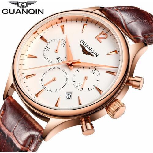 GUANQIN Luxury Watches Men Top Brand relogio masculino relojes Fashion Wristwatch Sport Leather Strap Quartz Watch Montre Homme