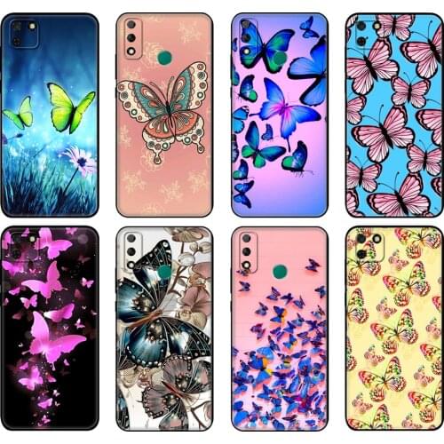 Black tpu Case For Huawei Y9S Y6S Y8S Y5P Y7P Y8P Case For Huawei Y5 lite Prime 2018 Y6 2019 Cover Butterfly Flower