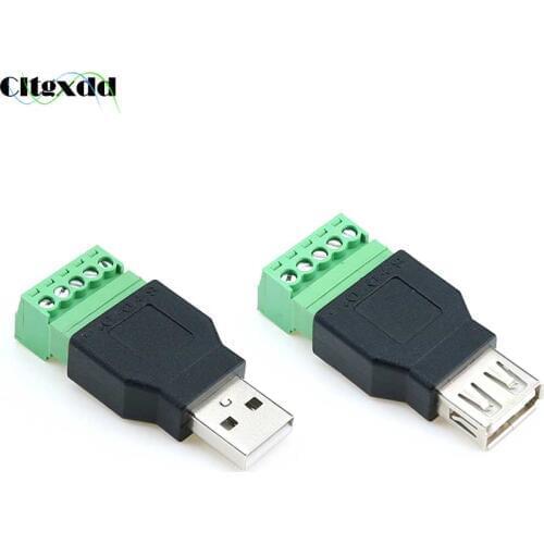 Cltgxdd 1PCS USB 2.0 Type A Male / Female to 5 Pin Screw w/ Shield Terminal Plug Adapter Connector