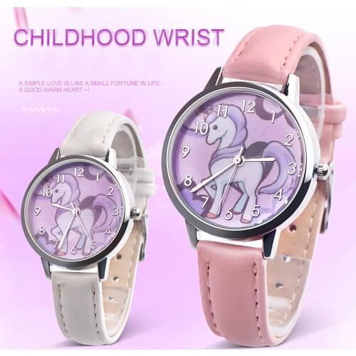 Kids Watches for Girls Quartz Wrist Watch Childrens Watches Clock Cartoon Horse Beast Leather Metal Strap Multicolor Clocks