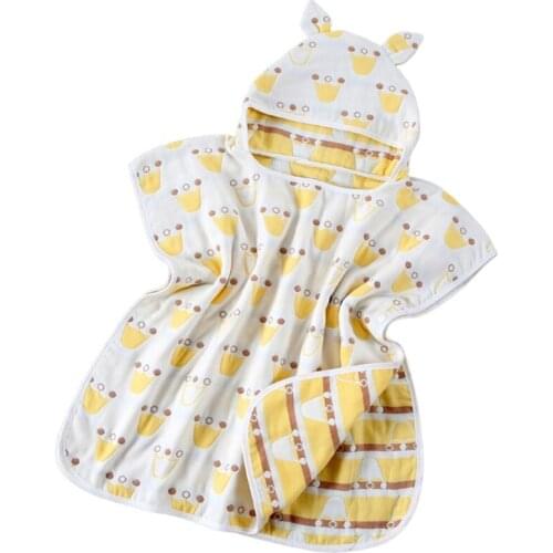 Baby Bath Towel 6 Layers Cotton Gauze Hooded Kids Cape Poncho Cartoon Printed Breathable Absorbent Infant Blanket