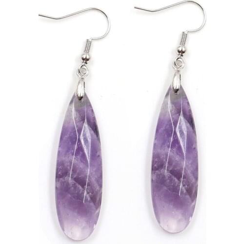 Long Tassel Style Handmade Water Drop Earrings Natural Amethysts Turquoises Opal Quartz Stone Teardrop Dangle Earrings Women