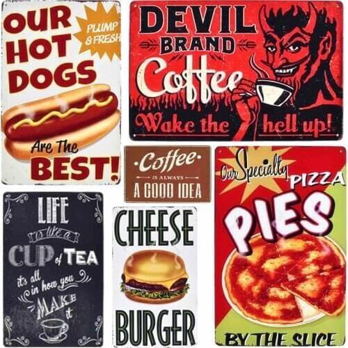 Devil Brand Coffee Vintage Metal Plates Shop Cafe Decorative Signs Hot Dogs Wall Stickers Cheese Burger Metal Poster Decor MN79