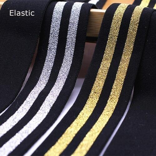 10M 4CM Width Gold Silver Black Stripes Elastic Belt Webbing Elastic Band Ribbons Soft Belt Tension Elastic Webbing Rubber Band