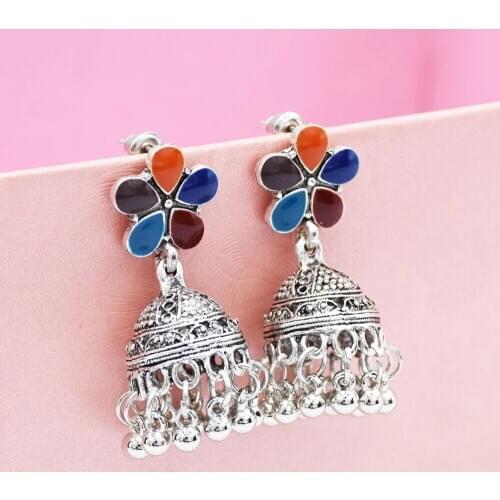 Ethnic Jewelry Bollywood Traditional Indian Bells Flower Pendant Jhumki Jhumka Earrings for Bridal Girls Oorbellen Turkey Boho