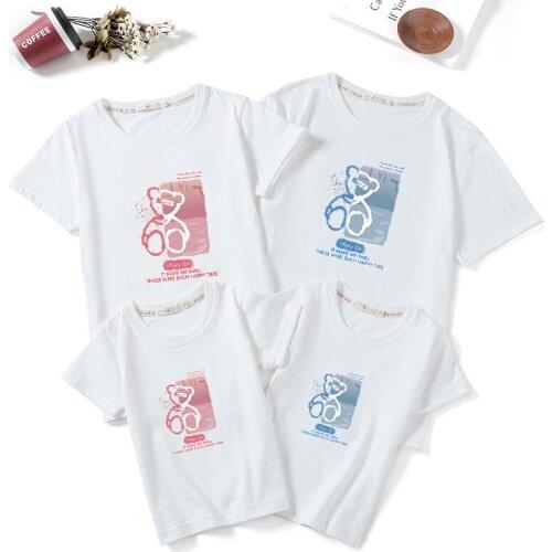 Fashion Mom And Dad Cartoon Print Bear Family Matching Clothing Mother Father Baby T-Shirt Short Sleeve Top
