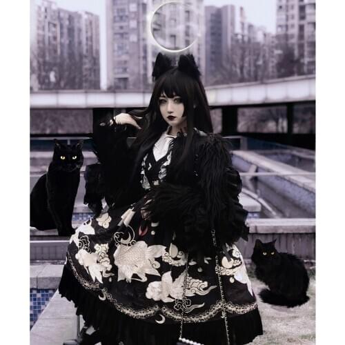 Gothic palace sweet princess lolita dress vintage falbala high waist printing victorian dress kawaii girl gothic lolita jsk loli
