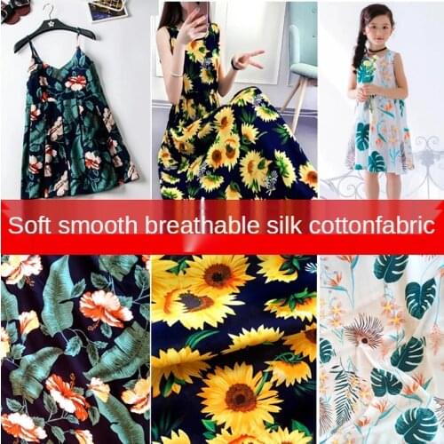 Leopard Sunflower Floral Cotton Silk Fabric By The Yard for Clothes Children Skirt Dress Sewing Flower Printed Brocade Per Meter