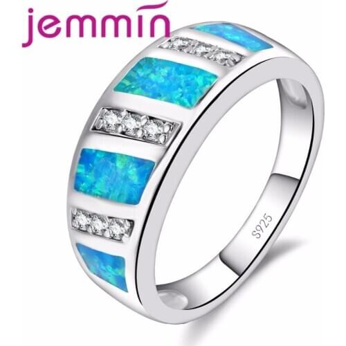 Jammin Sample Rectangle Design Opal Ring For Women Or Men Wide Band S925 Sterling Sliver Ring With Micro White Crystal Retro B