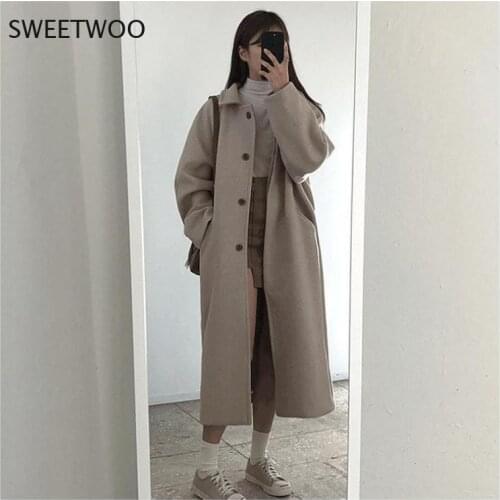 Cashmere Gray Hot Sale 2021 Long Fall Female Winter Warm Korean Coats Wool Blend Elegant Coat New Woman Overcoat