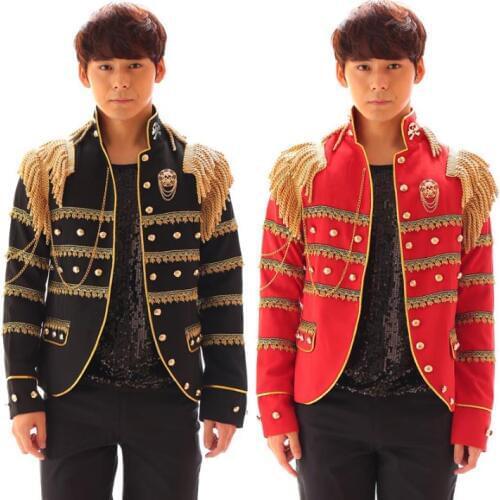 Black Red Suit Men Blazers 2020 Jacket Designs Terno Costumes Stage Clothes For Singers Dance Men Blazer Style Dress Epaulette