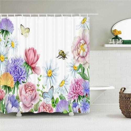 Beautiful flower rose flower green plant small fresh art shower curtain waterproof bathroom decoration home decoration