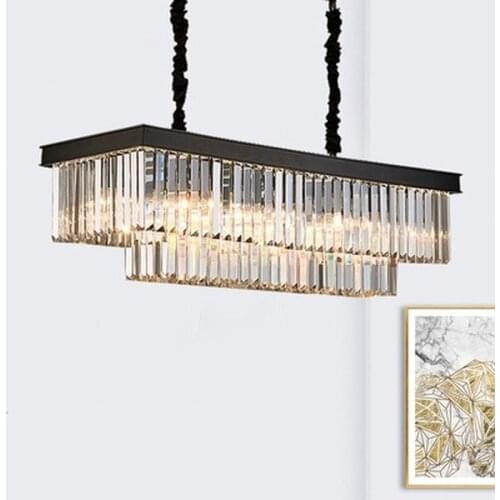 Square Retro Black American Crystal Pendant Light Black For Dining Room Restaurant Bedroom Study Room Living Room LED E14 bulbs