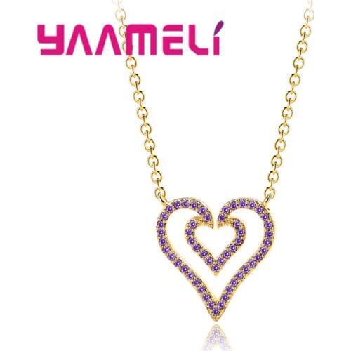 Best Quality Double Heart Everlasting Love Design Gold Colors Bijoux Collier Elegant Women Jewelry Gifts Dropshipping