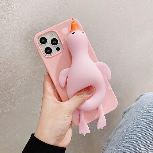 Cute Decompression Duck Case For iPhone 11 Pro Max XR XS 7 8 Plus Soft Silicon TPU Candy Color Cases For iPhone 12 Pro Max