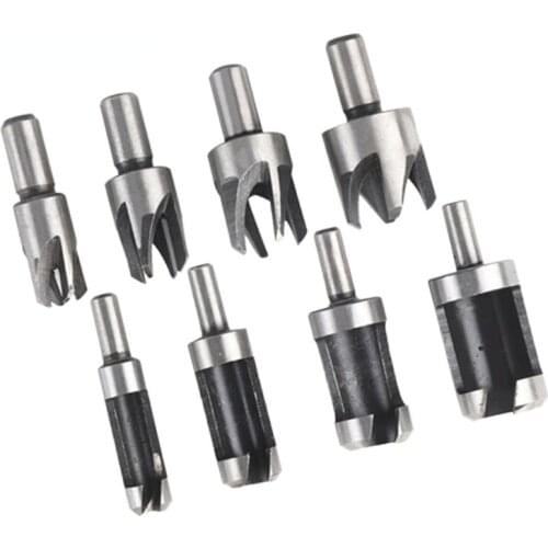 8pc Wood Plug Cutter Cutting Tool Drill Bit Set Straight And Tapered Taper 5/8" 1/2" 3/8" 1/4" Woodworking Cork Drill Bit Knife