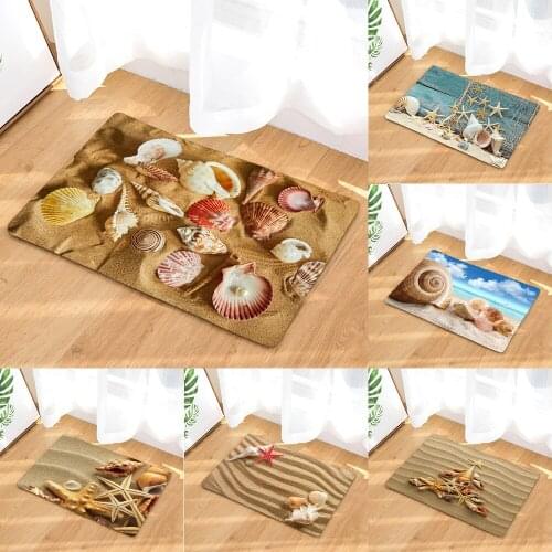 Bathroom Non-slip Mat Funny Sea Beach Shells 3D Printed Bath Mat Floor Carpet Flannel Toilet Rug Doormat 45*75CM and 40*60CM