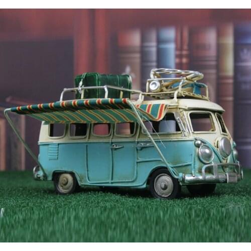 Nostalgic Metal Bus Model Simulation Limousine Beach Bus Photography Props Wrought Iron Handicrafts Desktop Decor Kids Toy Gifts