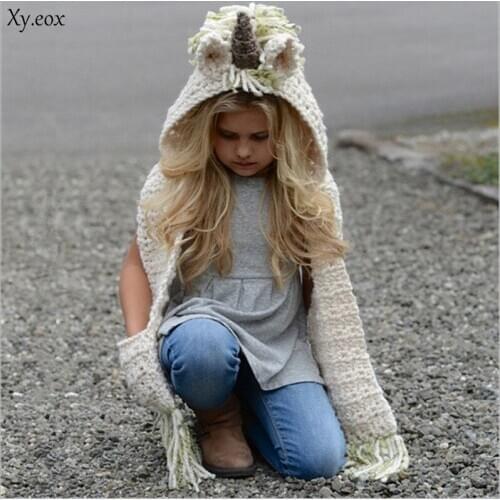 New Unicorn Animal Cartoon Cute Hat Child Warm Knit Cap Scarf Shawl Childrens Cap