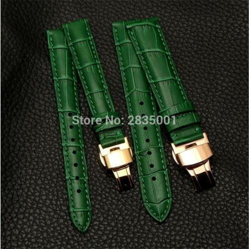 New Genuine Leather Watchband 12 14 16 17 18 19 20mm Green Breathable Calfskin Strap Deployment Buckle for Brands Watch Stock