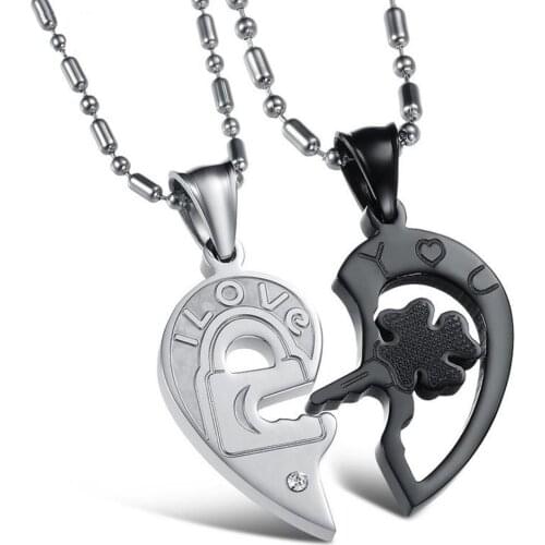Cyue New Fashion 316L Stainless Steel Couple Sets Necklace I LOVE YOU Lock And Key Pendant Charm For Men Women Jewelry